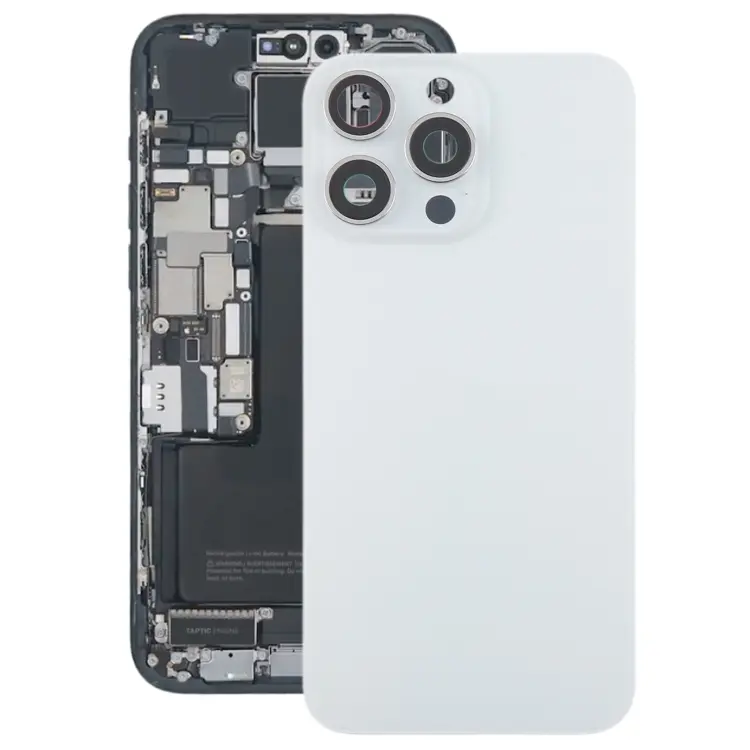 For iPhone 15 Pro Glass Battery Back Cover with Camera Lens Frame(White)