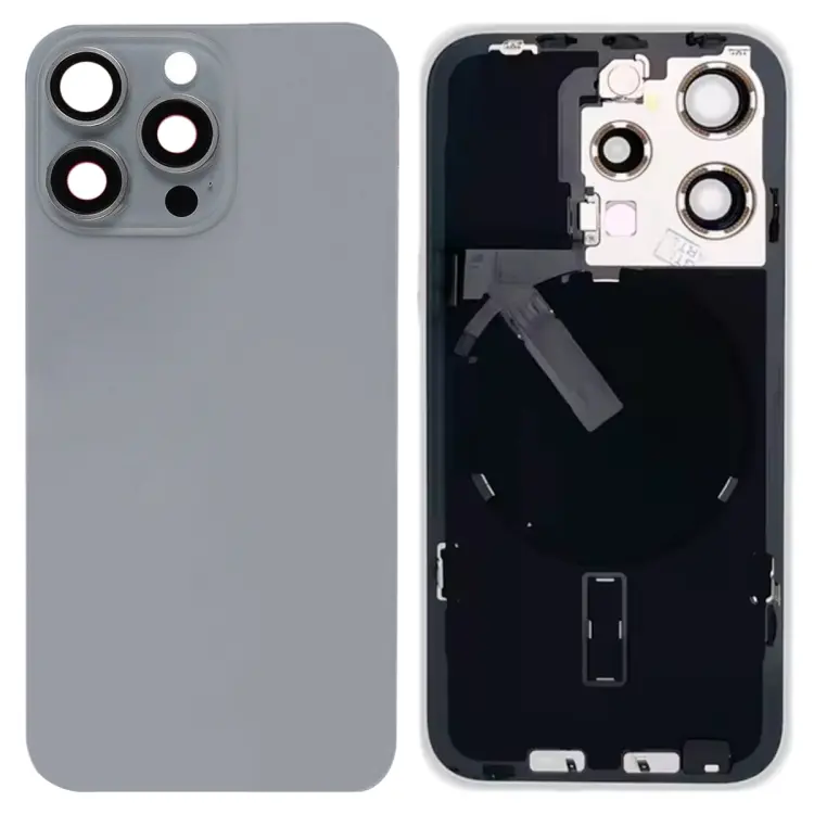 For iPhone 15 Pro Glass Battery Back Cover with Flash Bracket + Wireless Charging Module(Titanium gray)