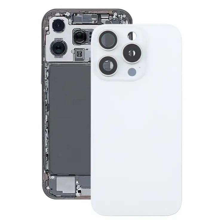 For iPhone 16 Pro Glass Battery Back Cover with Camera Lens Frame(White)