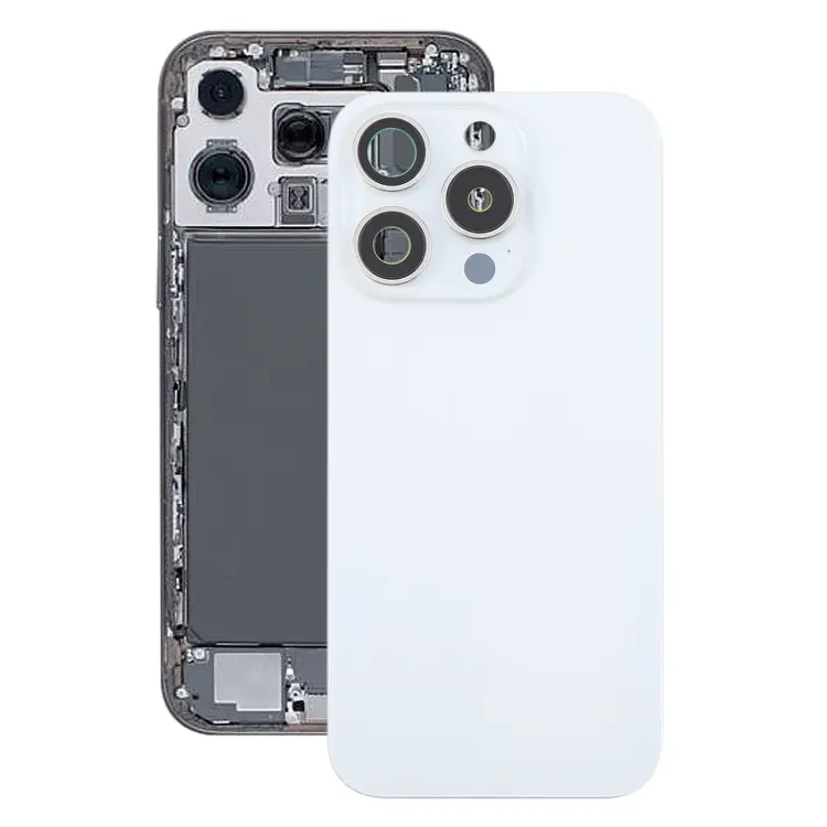 For iPhone 16 Pro Max Glass Battery Back Cover with Camera Lens Frame + MagSafe Magnet(White)