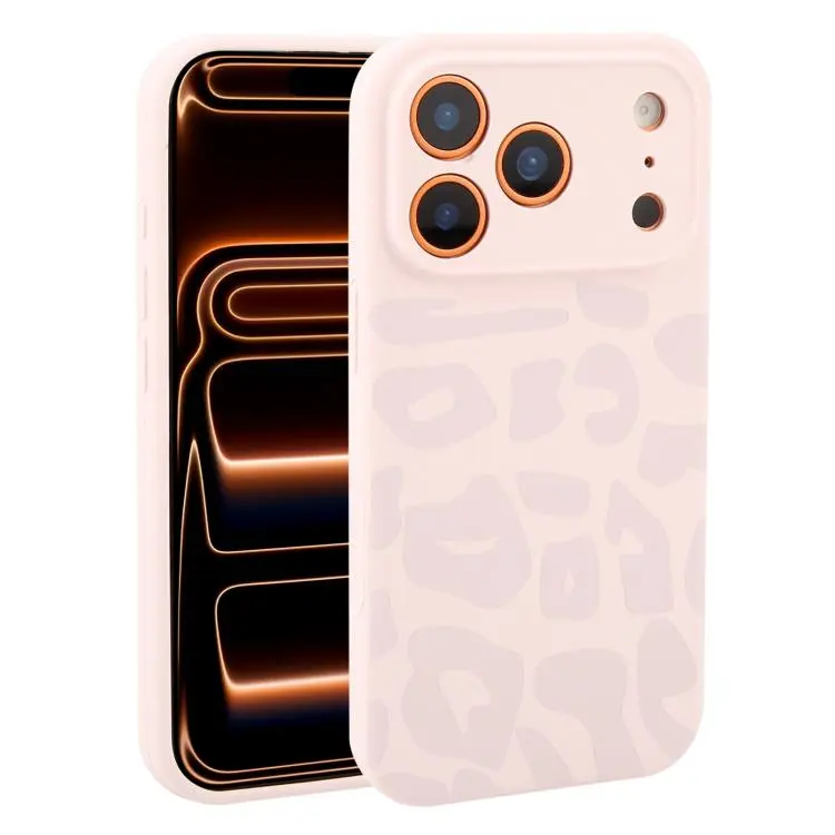 For iPhone 17 Pro Max Precision Hole Leopard Print Liquid Silicone Phone Case(Dusty Pink)