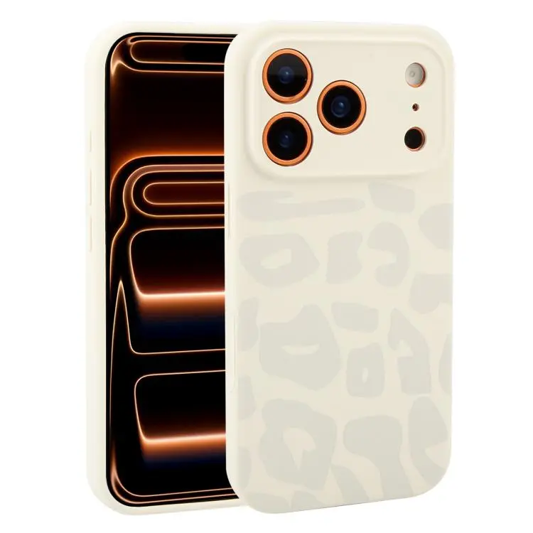 For iPhone 17 Pro Max Precision Hole Leopard Print Liquid Silicone Phone Case(Grey)