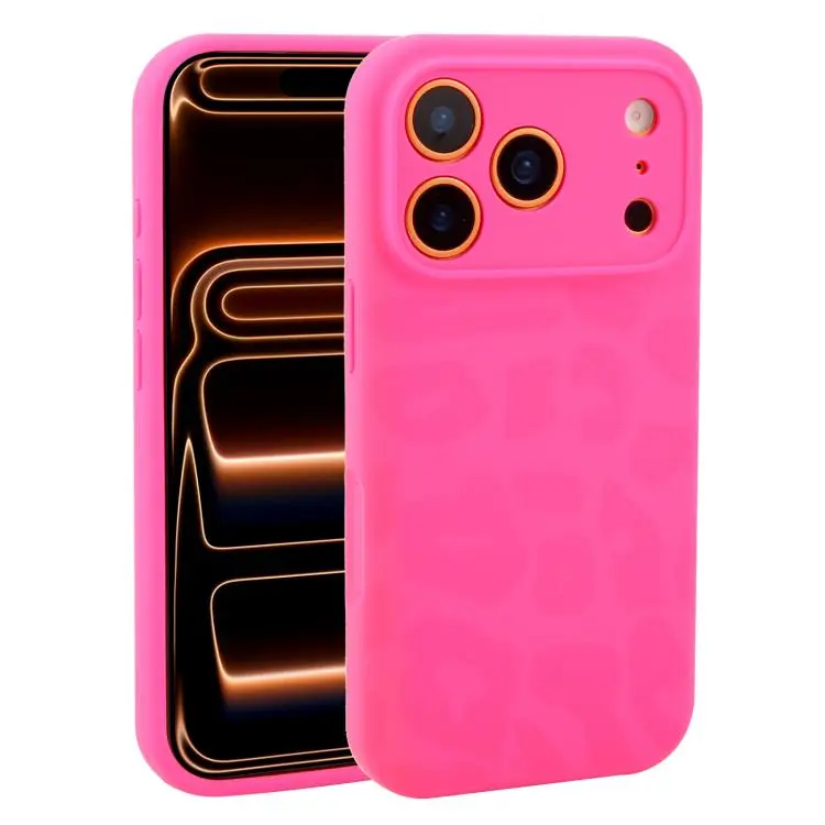 For iPhone 17 Pro Max Precision Hole Leopard Print Liquid Silicone Phone Case(Hot Pink)