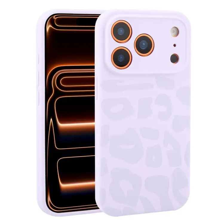 For iPhone 17 Pro Max Precision Hole Leopard Print Liquid Silicone Phone Case(Lilac Purple)