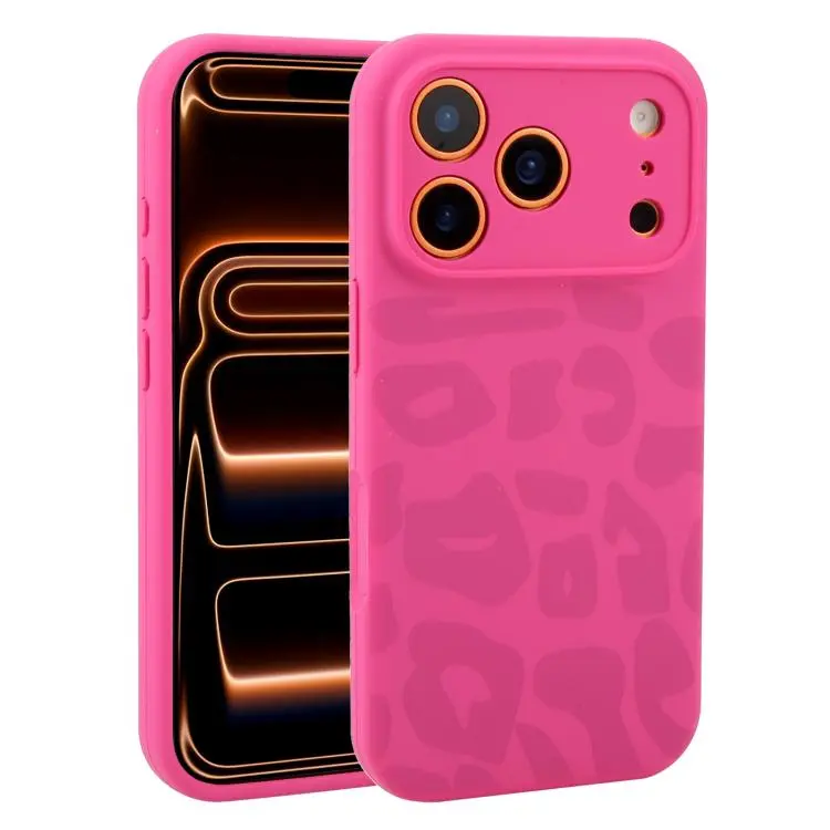 For iPhone 17 Pro Max Precision Hole Leopard Print Liquid Silicone Phone Case(Magenta Dragon Fruit)