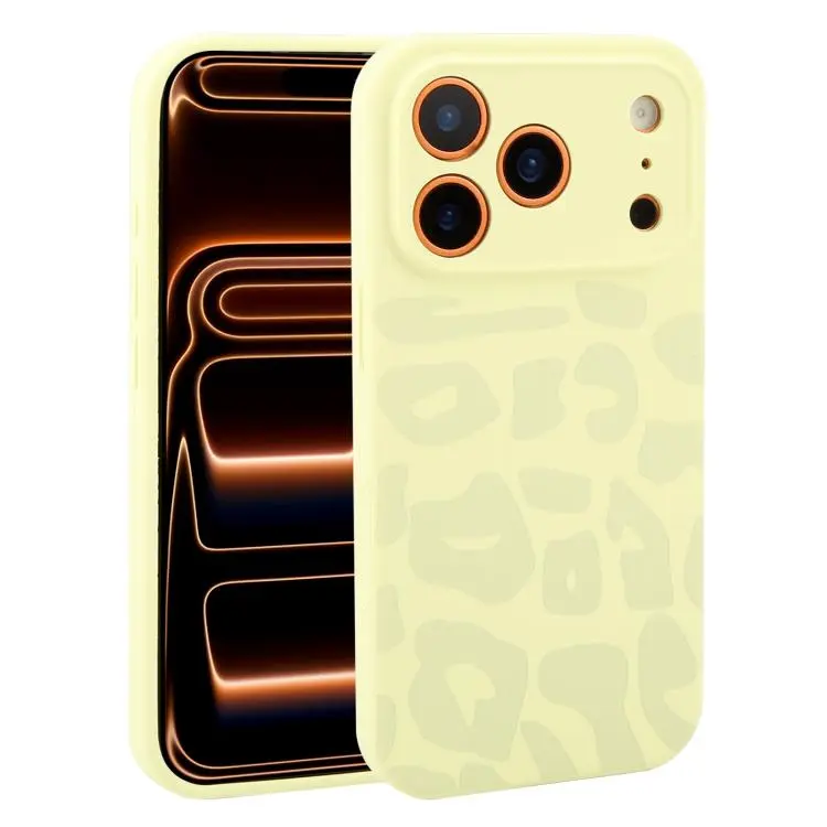 For iPhone 17 Pro Max Precision Hole Leopard Print Liquid Silicone Phone Case(Milk Yellow)