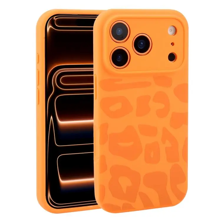 For iPhone 17 Pro Max Precision Hole Leopard Print Liquid Silicone Phone Case(Orange)