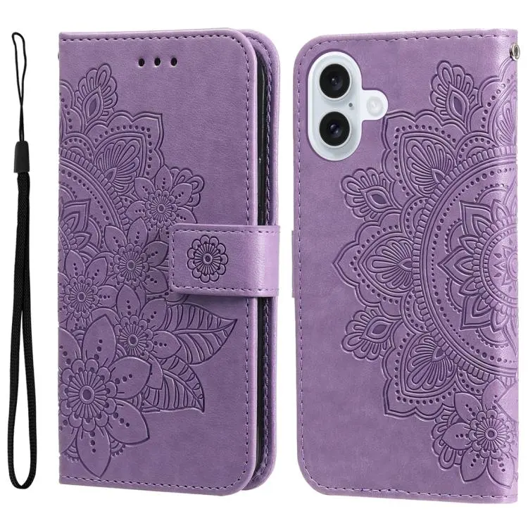 For iPhone 17 Seven-petal Flowers Embossing Leather Phone Case(Light Purple)
