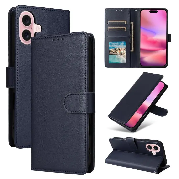 For iPhone 18 / 17 3-Card Slots Multifunctional Leather Phone Case(Blue)