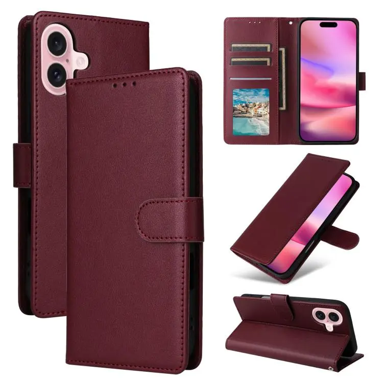 For iPhone 18 / 17 3-Card Slots Multifunctional Leather Phone Case(Wine Red)
