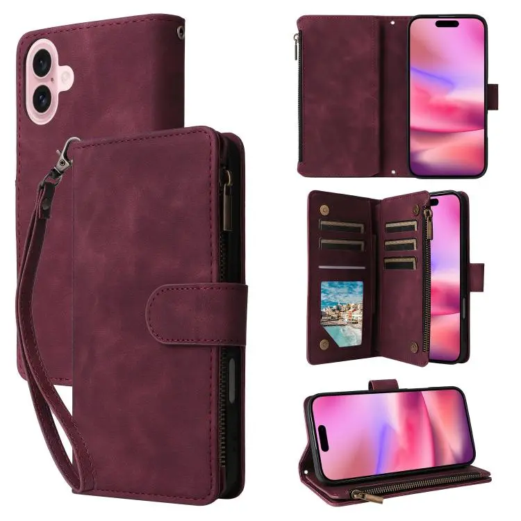 For iPhone 18 / 17 Multifunctional Multi-Card Wallet Phone Leather Case(Wine Red)
