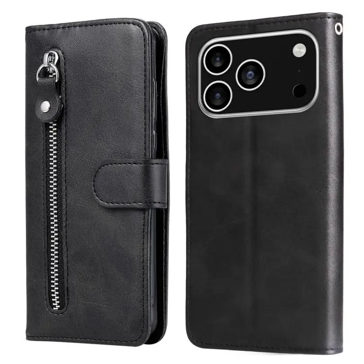 For iPhone 18 Pro / 17 Pro Fashion Calf Texture Zipper Leather Phone Case(Black)