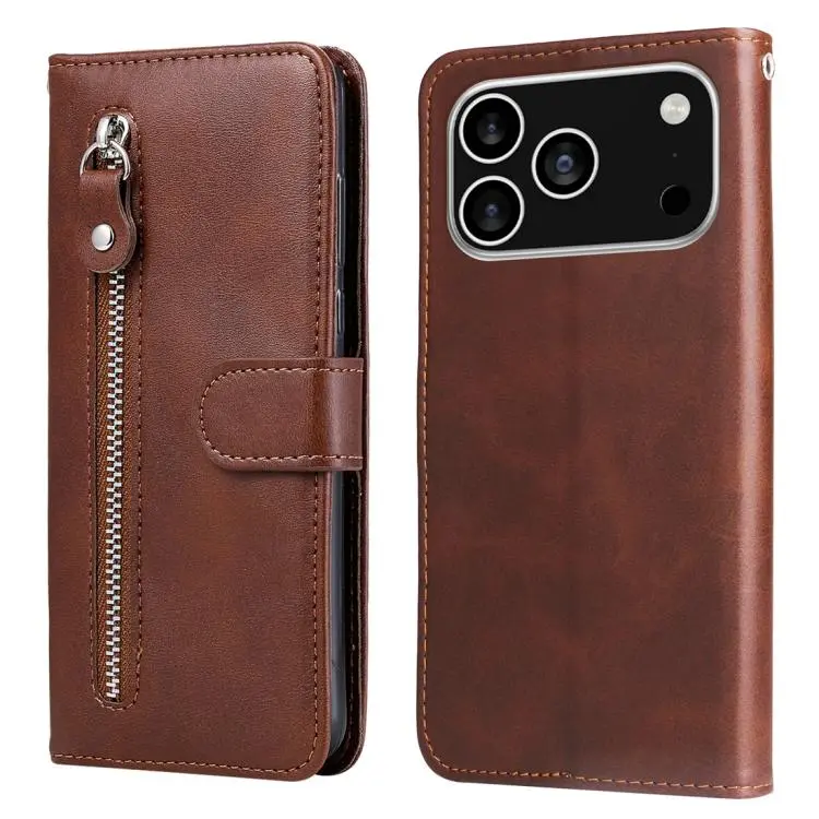 For iPhone 18 Pro / 17 Pro Fashion Calf Texture Zipper Leather Phone Case(Brown)