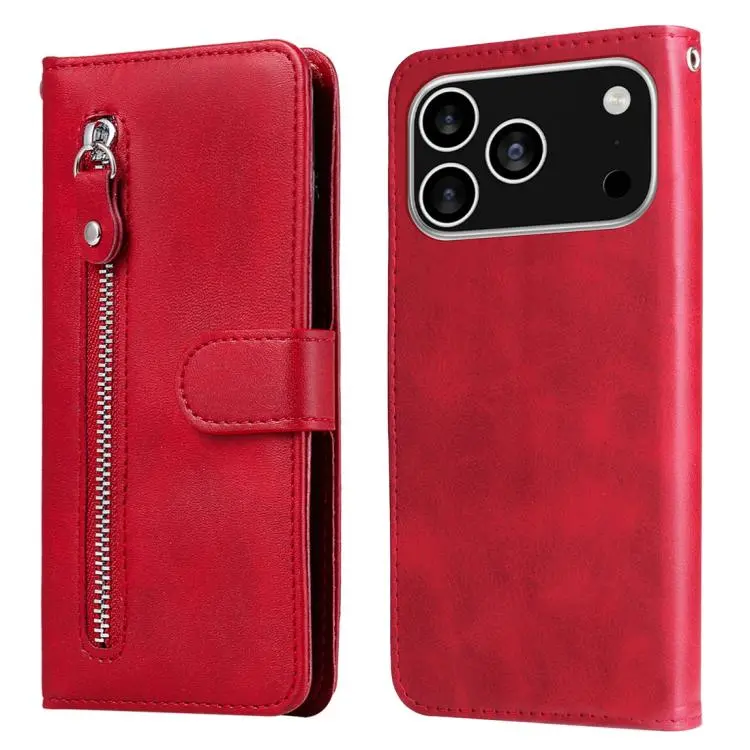 For iPhone 18 Pro / 17 Pro Fashion Calf Texture Zipper Leather Phone Case(Red)