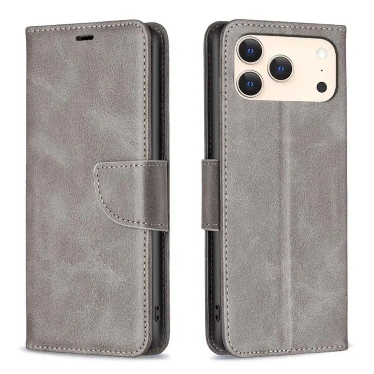 For iPhone 18 Pro/17 Pro Lambskin Texture Pure Color Flip Leather Phone Case(Grey)