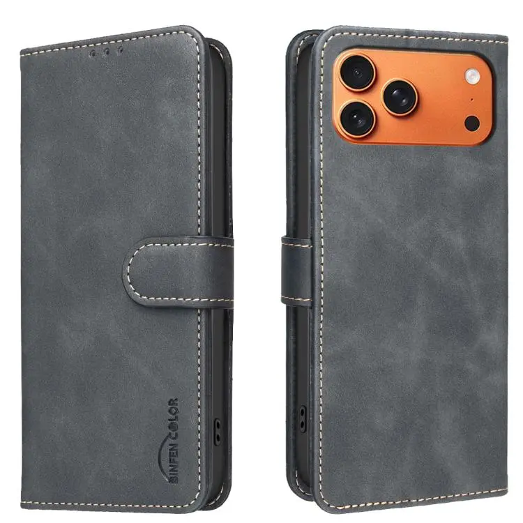 For iPhone 18 Pro/17 Pro Solid Color Calfskin Texture RFID Vegan Leather Phone Case(Black)
