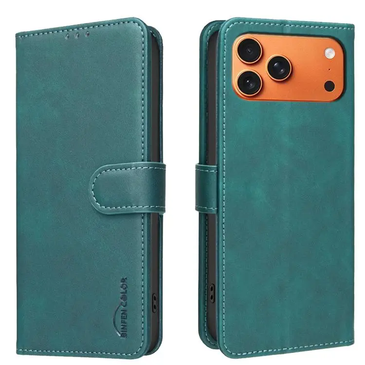 For iPhone 18 Pro/17 Pro Solid Color Calfskin Texture RFID Vegan Leather Phone Case(Green)