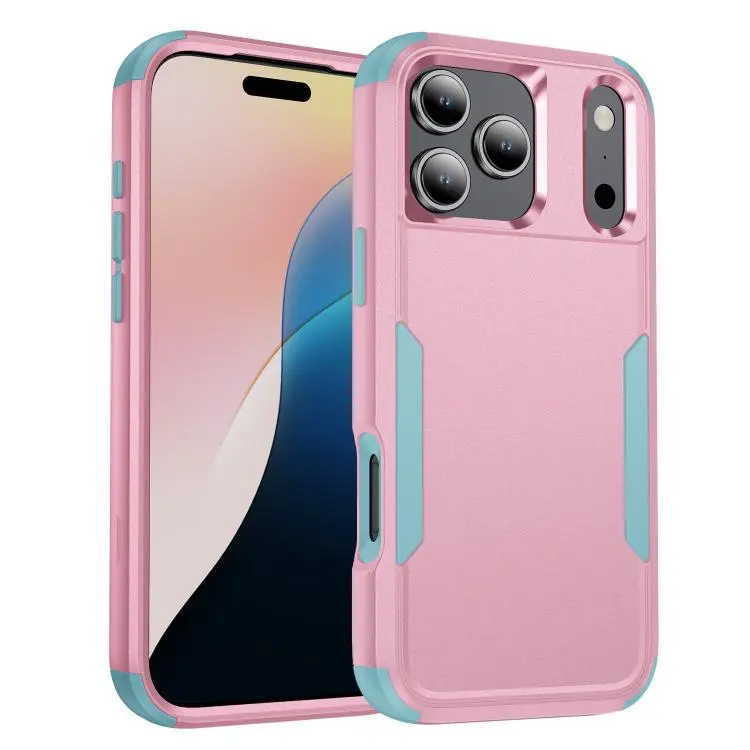 For iPhone 18 Pro Max / 17 Pro Max Commuter Shockproof TPU + PC Phone Case(Pink+Grey Green)