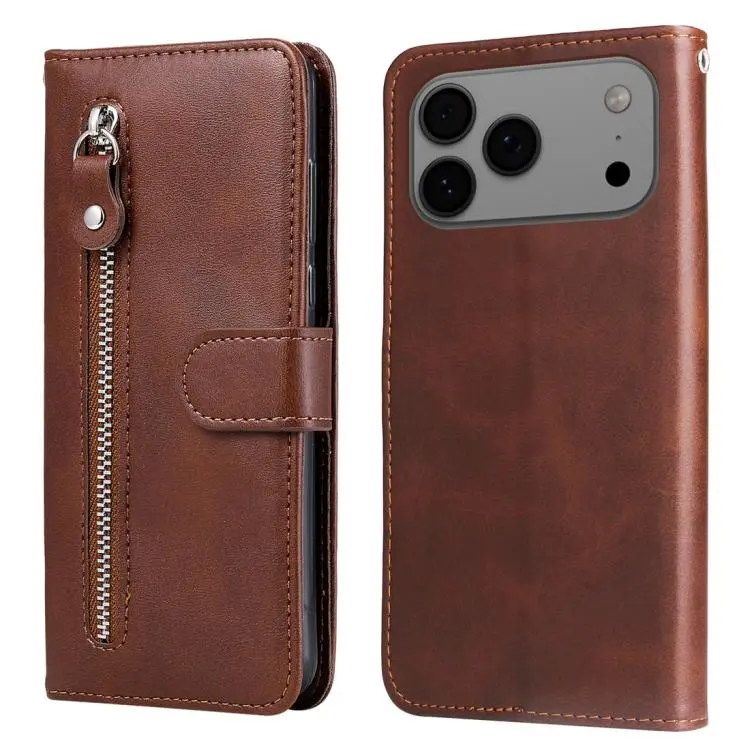 For iPhone 18 Pro Max / 17 Pro Max Fashion Calf Texture Zipper Leather Phone Case(Brown)