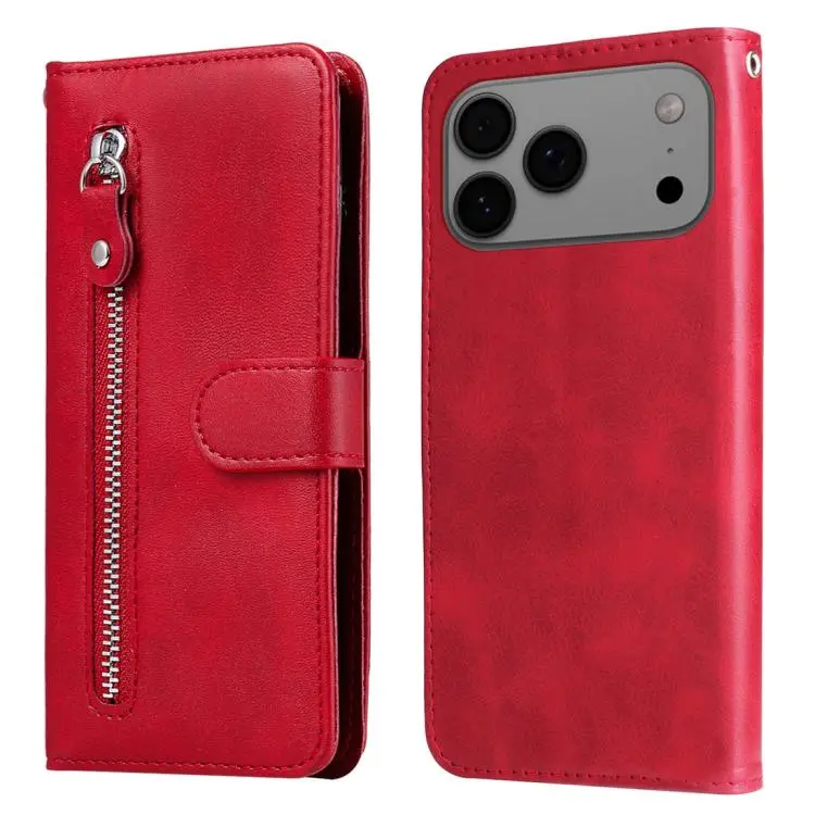 For iPhone 18 Pro Max / 17 Pro Max Fashion Calf Texture Zipper Leather Phone Case(Red)