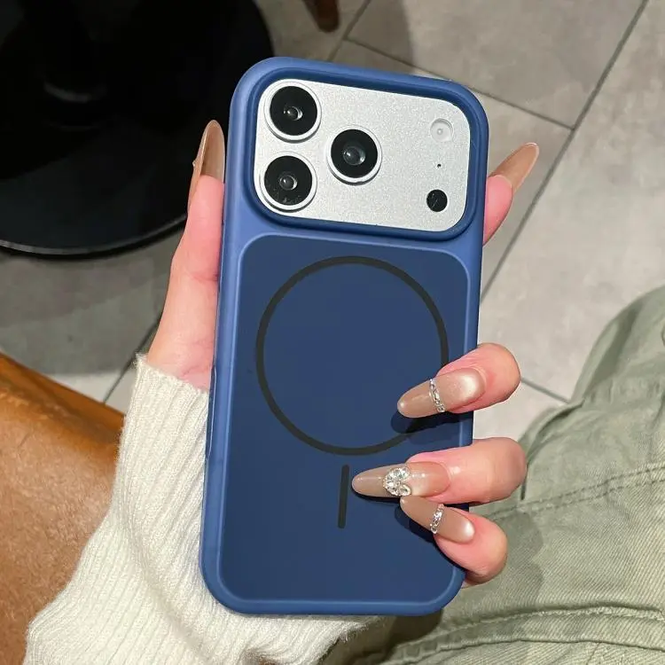 For iPhone 18 Pro Max / 17 Pro Max Ice Cream Skin Feel Liquid Silicone Fine Circle Magnetic Phone Case(Navy Blue)