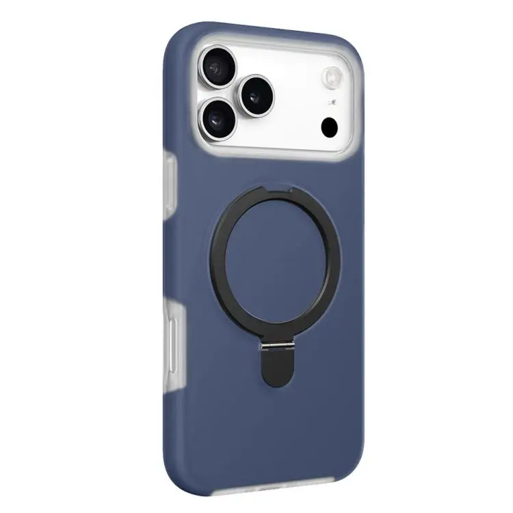 For iPhone 18 Pro Max / 17 Pro Max Jelly Liquid Silicone MagSafe Holder Phone Case(Dark Blue + Black)
