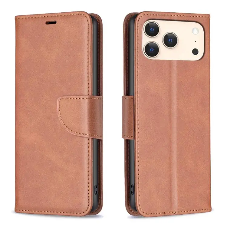 For iPhone 18 Pro Max/17 Pro Max Lambskin Texture Pure Color Flip Leather Phone Case(Brown)