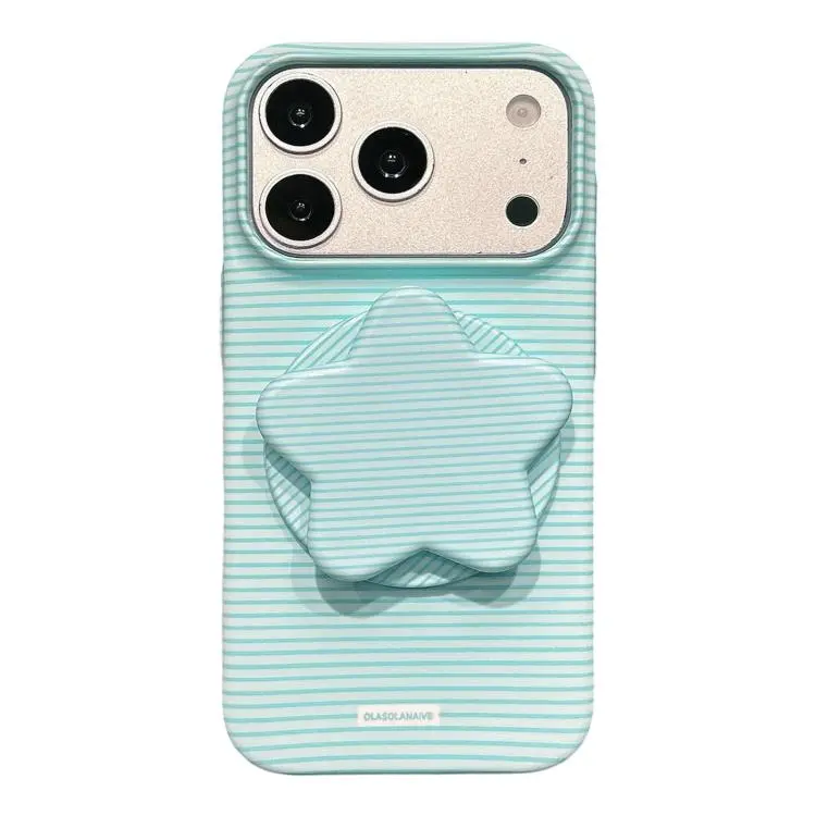 For iPhone 18 Pro Max / 17 Pro Max Macaron Striped Full Coverage PC Phone Case with Star Holder(Green)