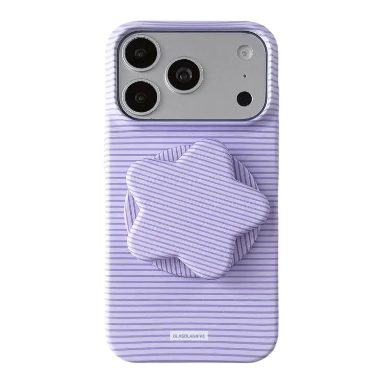 For iPhone 18 Pro Max / 17 Pro Max Macaron Striped Full Coverage PC Phone Case with Star Holder(Purple)