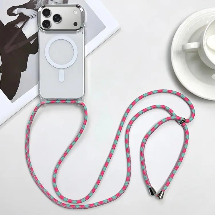 For iPhone 18 Pro Max / 17 Pro Max MagSafe Magnetic PC + TPU Phone Case with Lanyard(Blueberry Houndstooth)