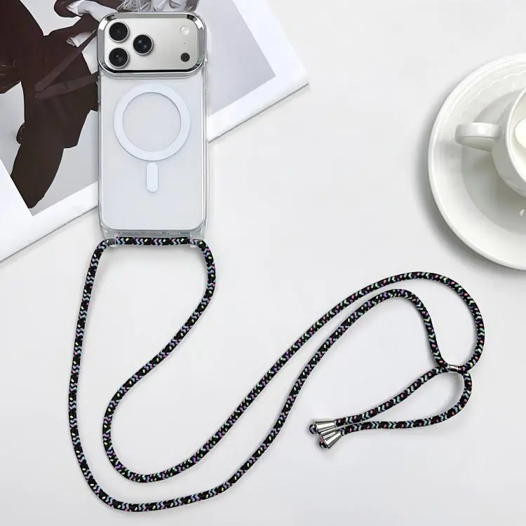 For iPhone 18 Pro Max / 17 Pro Max MagSafe Magnetic PC + TPU Phone Case with Lanyard(Colorful Black)