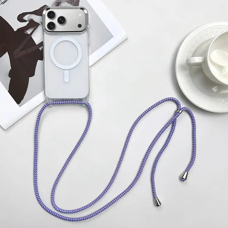For iPhone 18 Pro Max / 17 Pro Max MagSafe Magnetic PC + TPU Phone Case with Lanyard(Purple Blue Apricot)