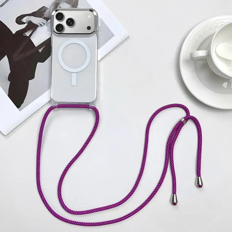 For iPhone 18 Pro Max / 17 Pro Max MagSafe Magnetic PC + TPU Phone Case with Lanyard(Rose Purple)
