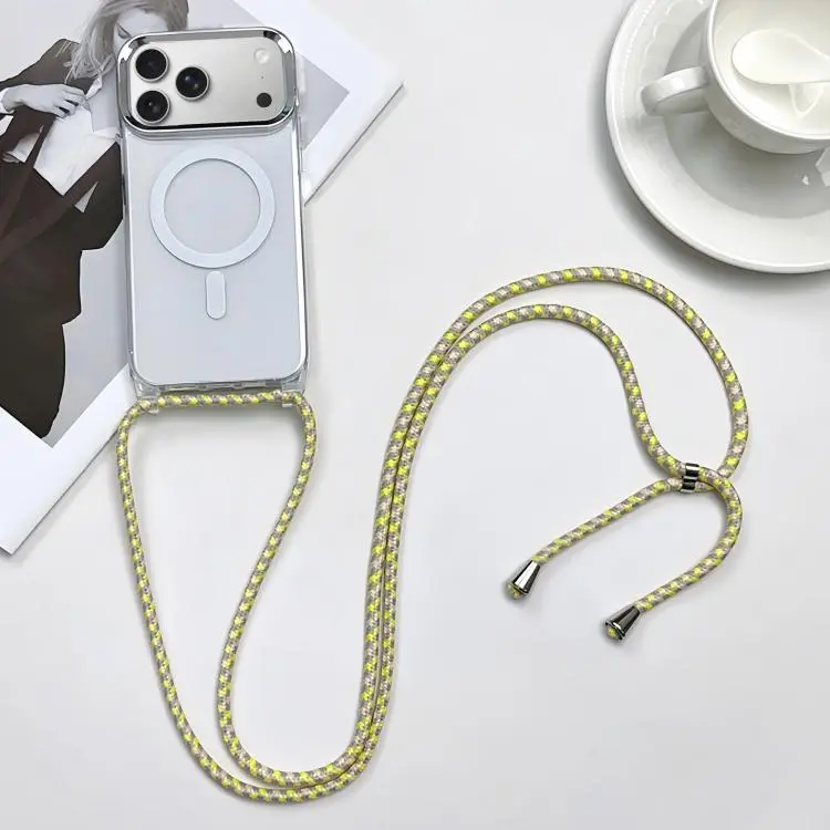 For iPhone 18 Pro Max / 17 Pro Max MagSafe Magnetic PC + TPU Phone Case with Lanyard(Yellow Pink Grey)