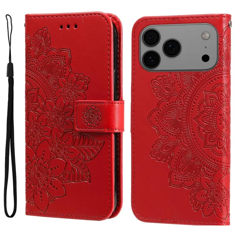 For iPhone 18 Pro Max / 17 Pro Max Seven-petal Flowers Embossing Leather Phone Case(Red)