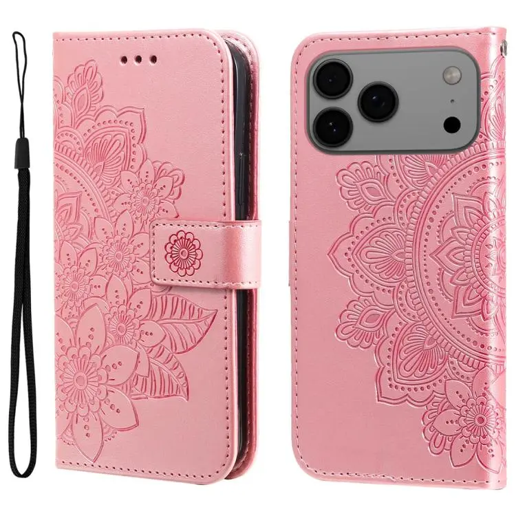 For iPhone 18 Pro Max / 17 Pro Max Seven-petal Flowers Embossing Leather Phone Case(Rose Gold)