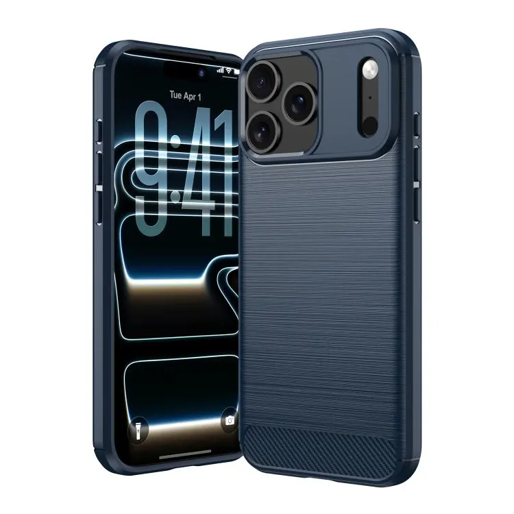 For iPhone 18 Pro Max Brushed Texture Carbon Fiber TPU Phone Case(Blue)