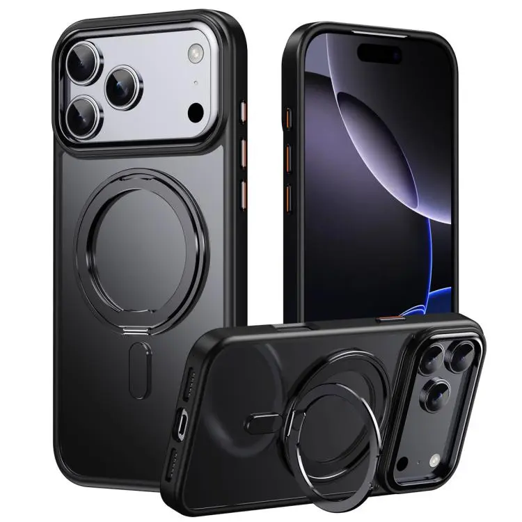 For iPhone 18 Pro Max Frosted 360 Degree MagSafe Magnetic Holder Phone Case(Black)