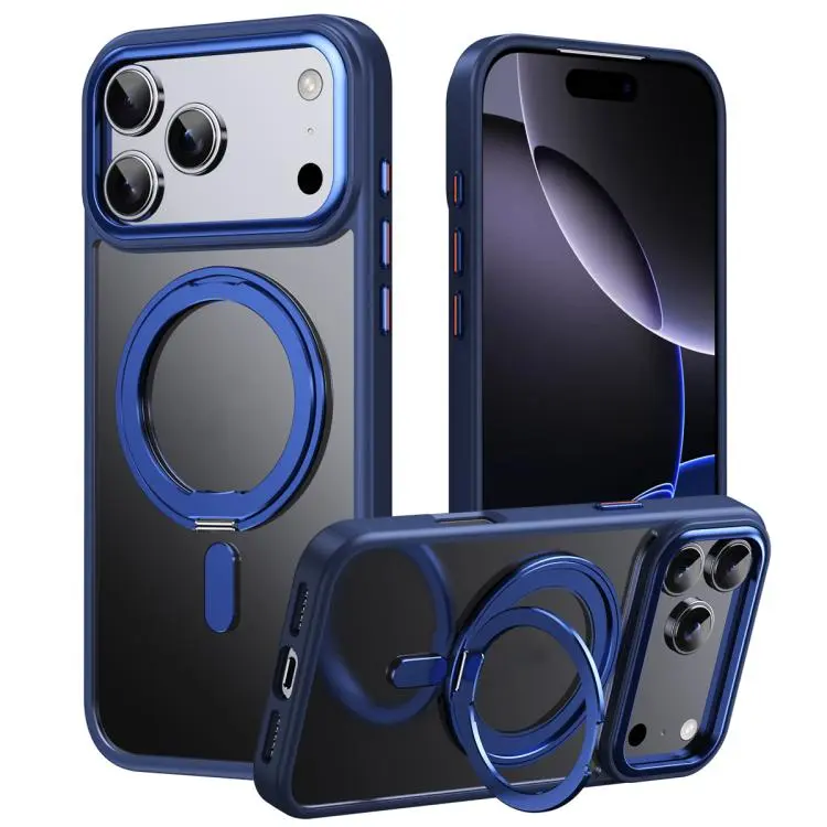 For iPhone 18 Pro Max Frosted 360 Degree MagSafe Magnetic Holder Phone Case(Blue)