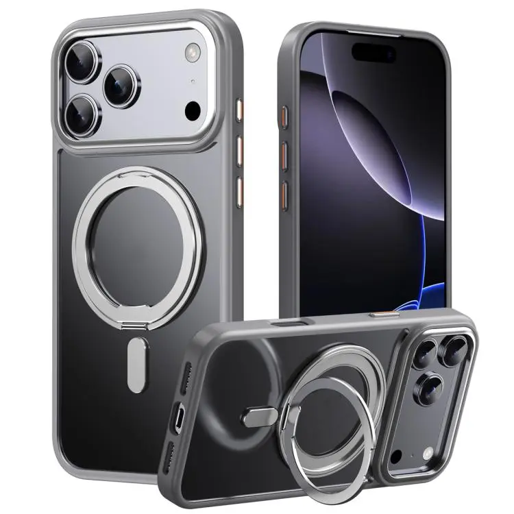 For iPhone 18 Pro Max Frosted 360 Degree MagSafe Magnetic Holder Phone Case(Grey)