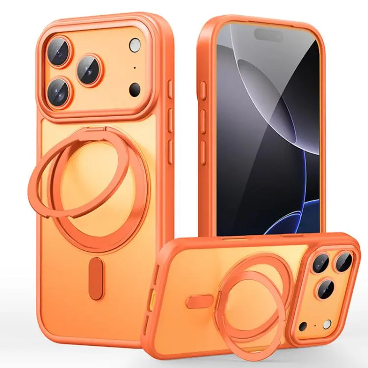 For iPhone 18 Pro Max Frosted 360 Degree MagSafe Magnetic Holder Phone Case(Orange)