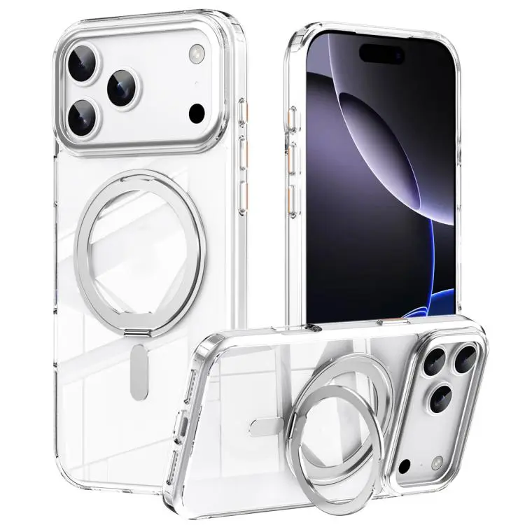 For iPhone 18 Pro Max Frosted 360 Degree MagSafe Magnetic Holder Phone Case(Silver)