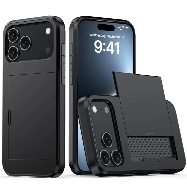 For iPhone 18 Pro Max Shockproof Armor Phone Case with Card Slot(Black)