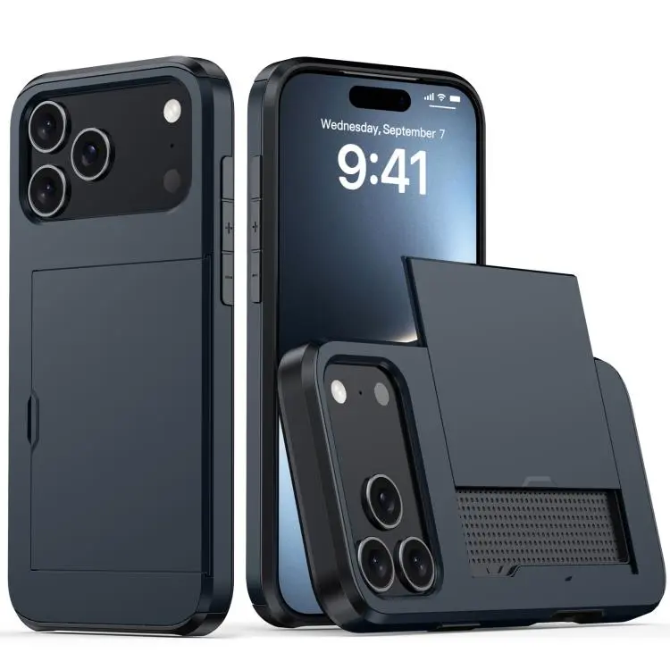 For iPhone 18 Pro Max Shockproof Armor Phone Case with Card Slot(Blue)
