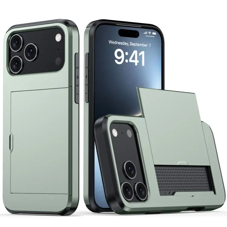 For iPhone 18 Pro Max Shockproof Armor Phone Case with Card Slot(Dark Green)