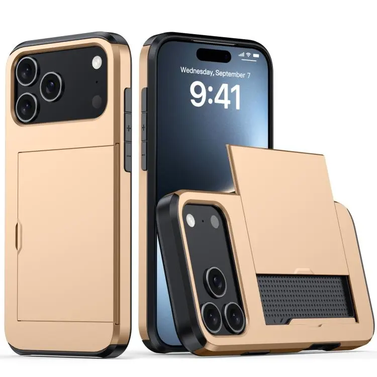 For iPhone 18 Pro Max Shockproof Armor Phone Case with Card Slot(Gold)