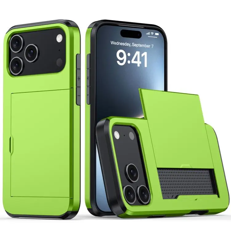 For iPhone 18 Pro Max Shockproof Armor Phone Case with Card Slot(Green)