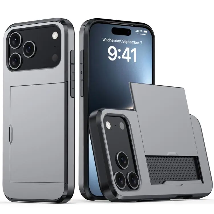 For iPhone 18 Pro Max Shockproof Armor Phone Case with Card Slot(Grey)