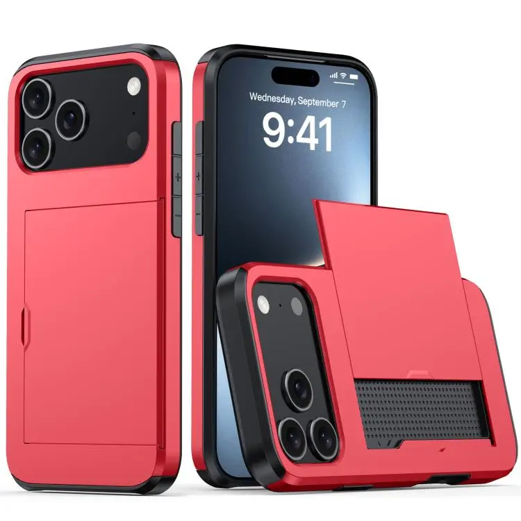 For iPhone 18 Pro Max Shockproof Armor Phone Case with Card Slot(Red)