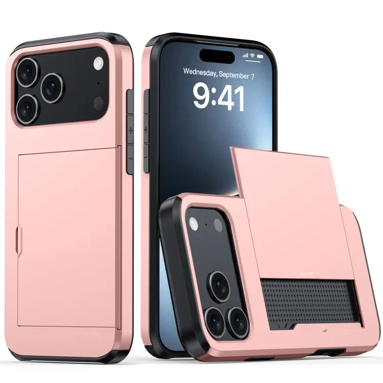 For iPhone 18 Pro Max Shockproof Armor Phone Case with Card Slot(Rose Gold)